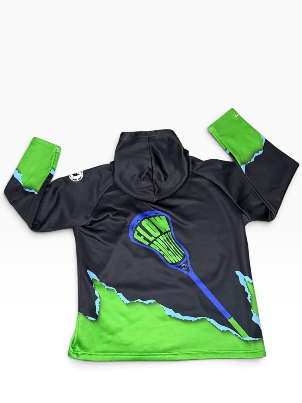 Flow Society Black & Green Lacrosse Themed Hoodie-Youth Medium
